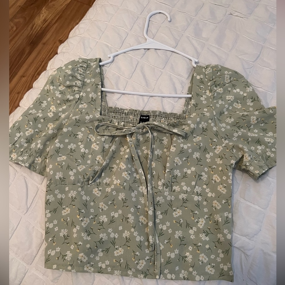 Shein crop top - green floral